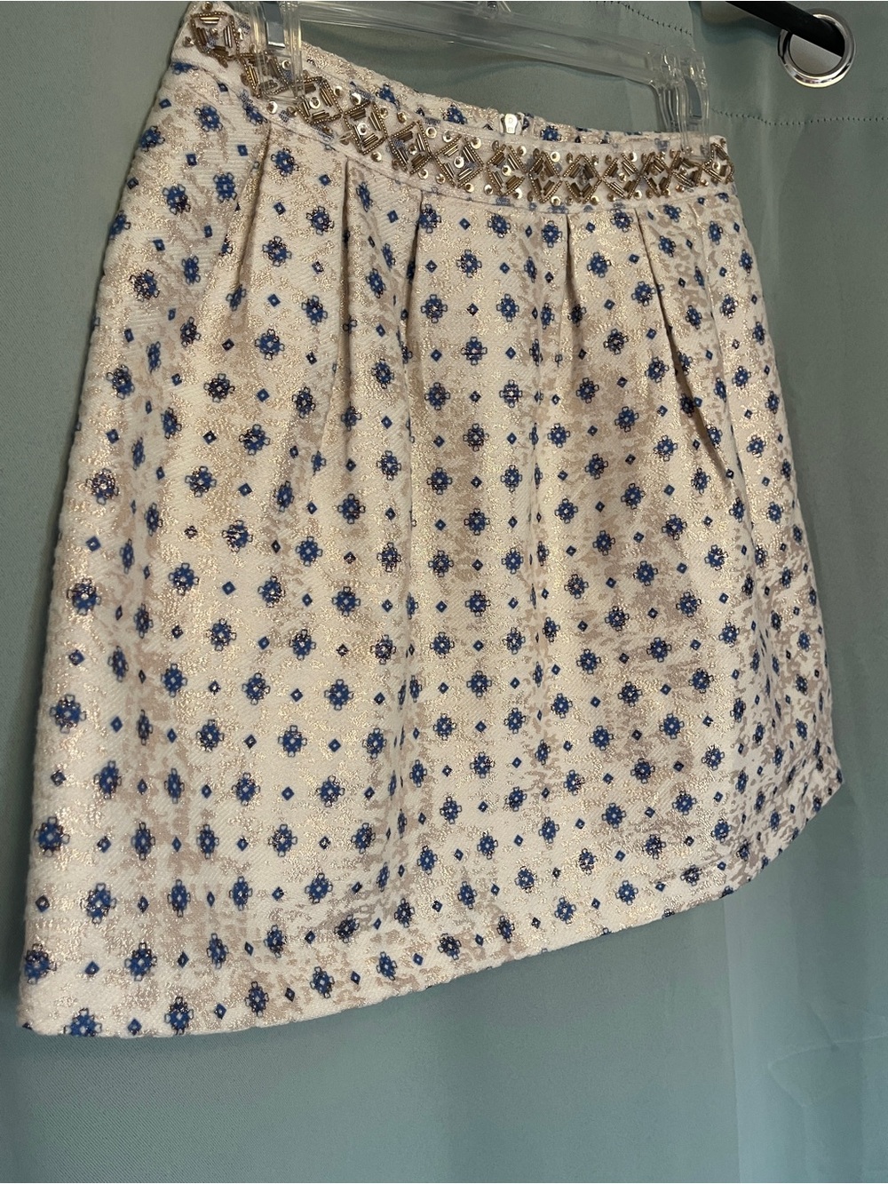 Mi ami Francescas Mini Skirt Size S Brocade Gold Metallic Embellished Pleated S